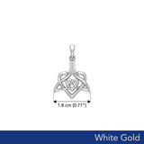 Celtic Whale Tail And Double Heart Solid White Gold Pendant WPD6055