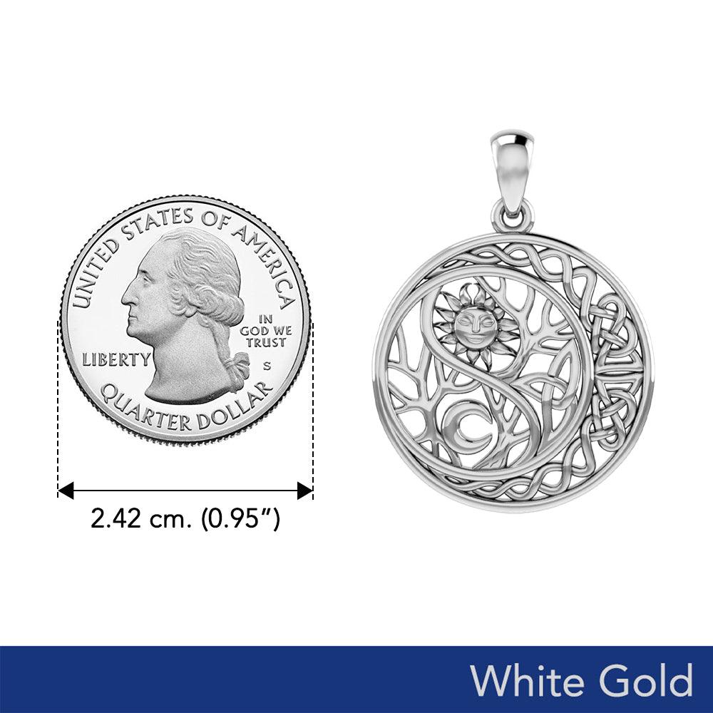 The Yin Yang Tree of Life on Celtic Crescent Moon Solid White Gold Pendant WPD6060 - Jewelry