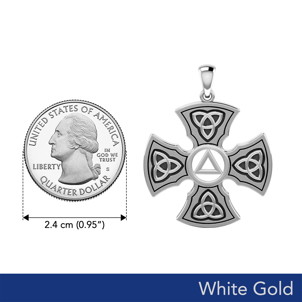 Templar Cross with AA Symbol Solid White Gold Pendant WPD6376