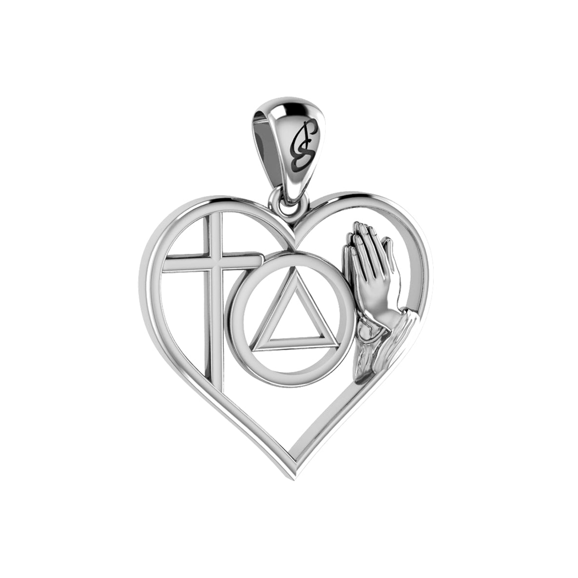 AA Recovery Symbol with Faith and Christogram in Heart Solid Gold Pendant GPD6386