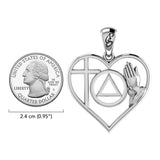 AA Recovery Symbol with Faith and Christogram in Heart Solid Gold Pendant GPD6386