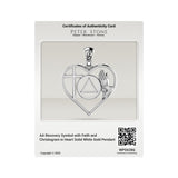 AA Recovery Symbol with Faith and Christogram in Heart Solid Gold Pendant GPD6386