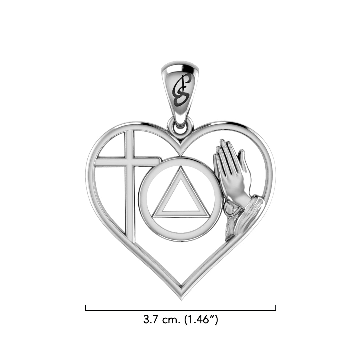 AA Recovery Symbol with Faith and Christogram in Heart Solid Gold Pendant GPD6386