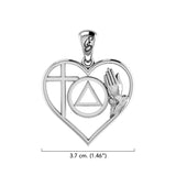 AA Recovery Symbol with Faith and Christogram in Heart Solid Gold Pendant GPD6386