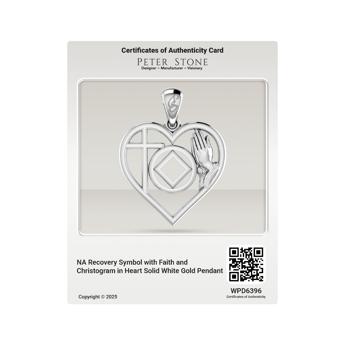 NA Recovery Symbol with Faith and Christogram in Heart Solid Gold Pendant GPD6396