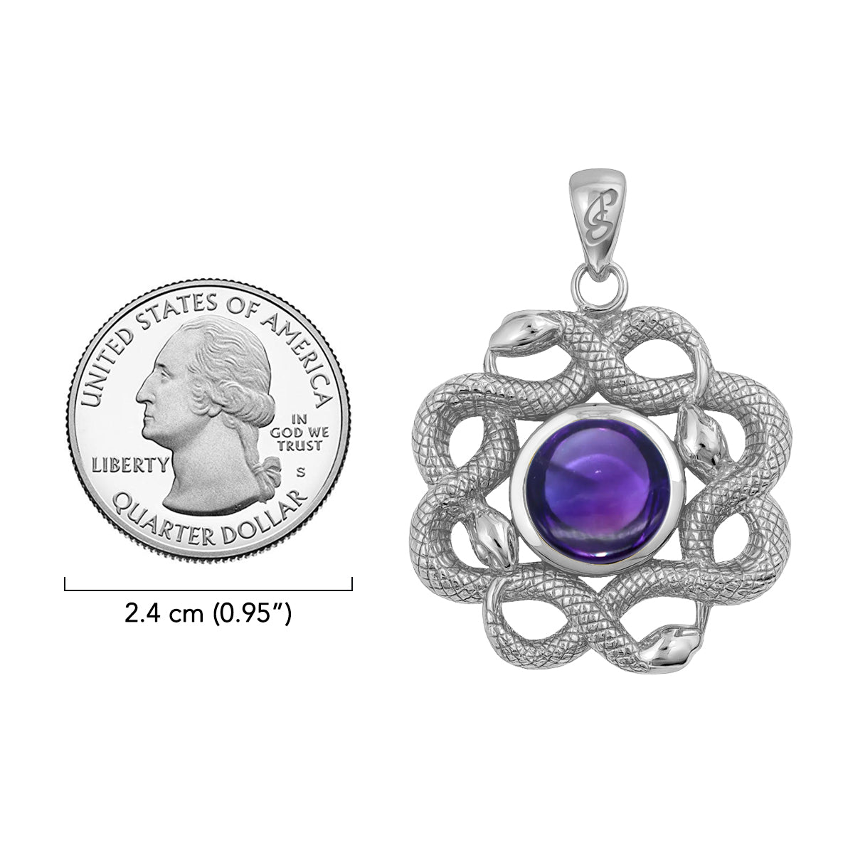 Ouroboros Snake with Celtic Knot Solid Gold Pendant with Gem