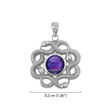 Ouroboros Snake with Celtic Knot Solid Gold Pendant with Gem