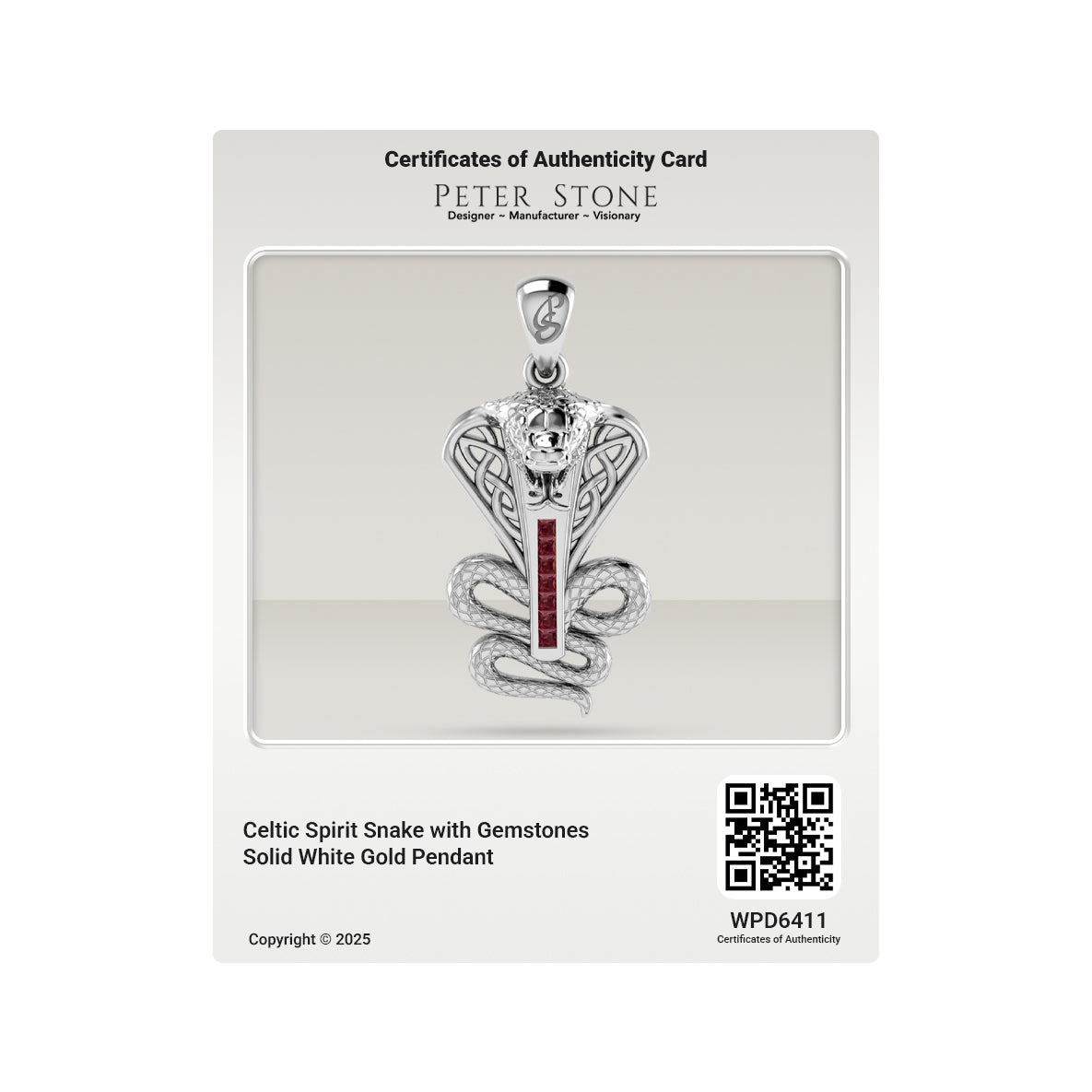 Celtic Spirit Snake with Gemstones Solid Gold Pendant GPD6411