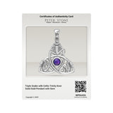 Triple Snake with Celtic Trinity Knot Solid Gold Pendant with Gem GPD6426