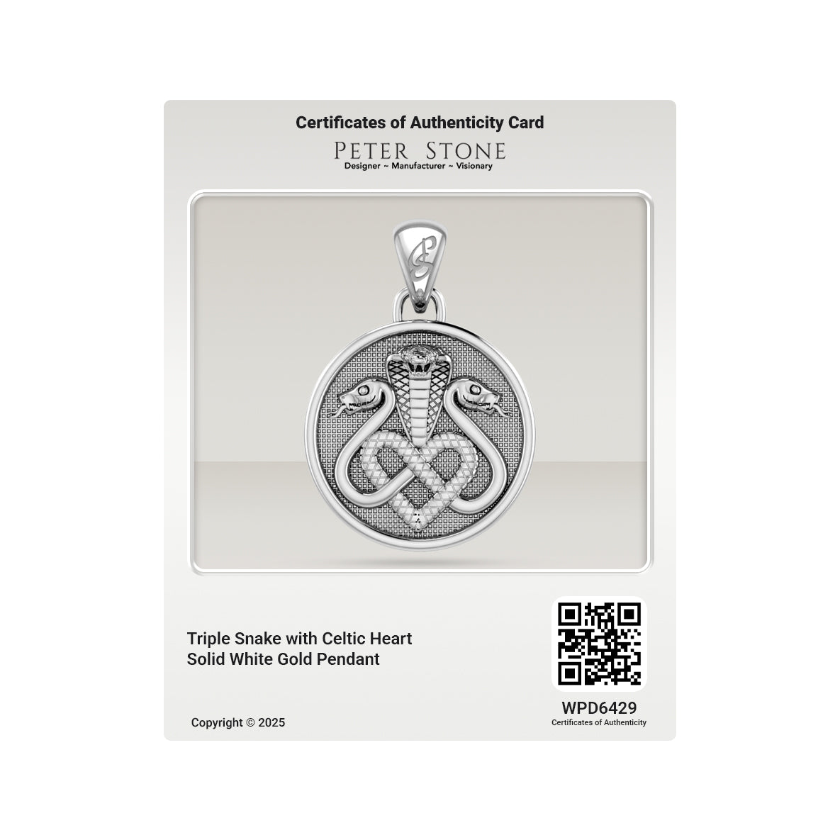 Triple Snake with Celtic Heart Solid Gold Pendant GPD6429