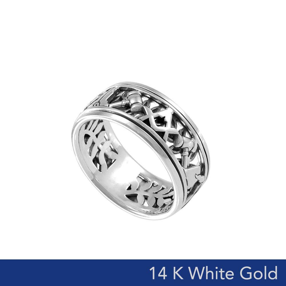 Uncovering the Natural Sense of Masonry in 14K White Gold Spinner Ring WRI1616 - Jewelry