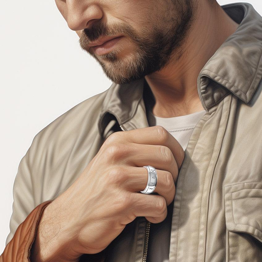 Steve Miller Runic Solid White Gold Spinner Ring WRI2194 - Jewelry