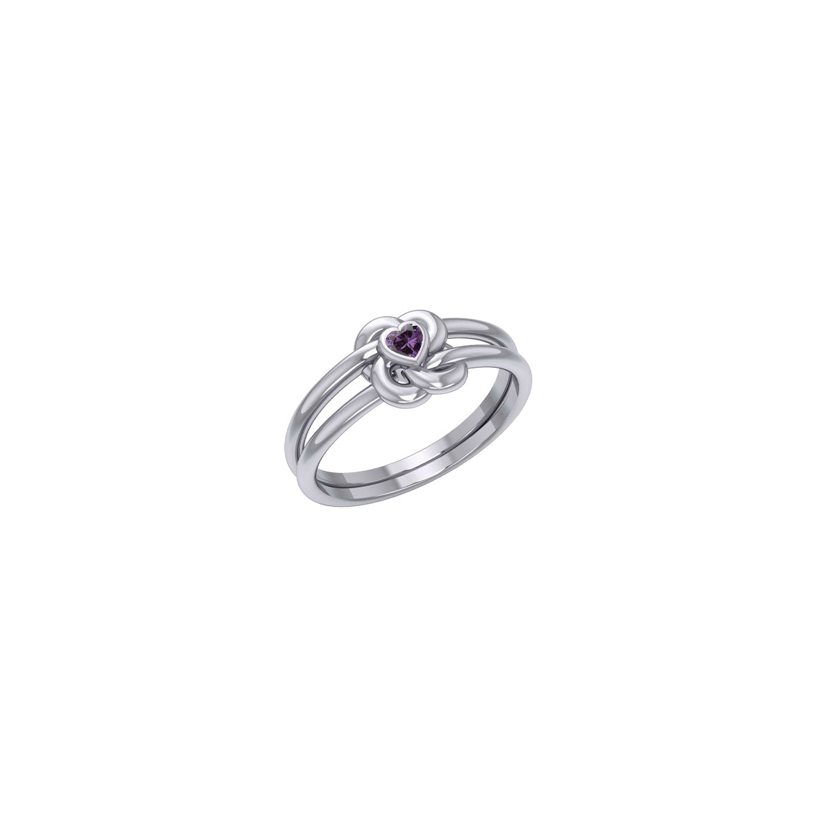 Celtic Knotwork Solid White Gold Ring With Heart Gemstone WRI2308