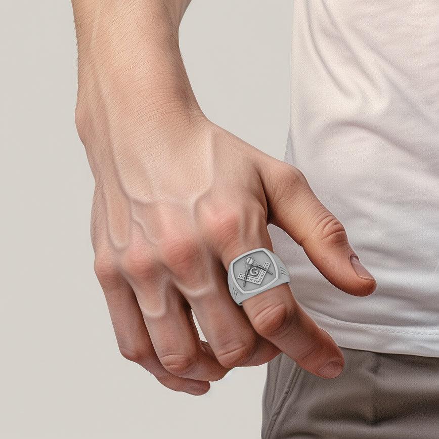 Masonic Solid White Gold Men Ring WRI2411 - Jewelry