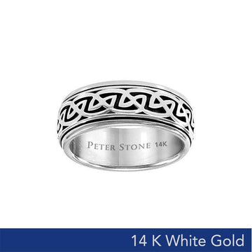 We are connected as one ~ 14K White Gold Celtic Knotwork Spinner Ring WRI767 - Jewelry