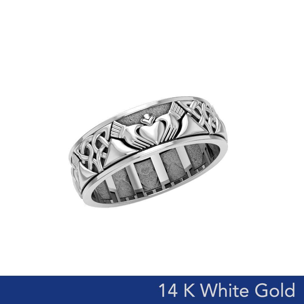 Celtic Claddagh 14K White Gold Spinner Ring WRI768 - Jewelry