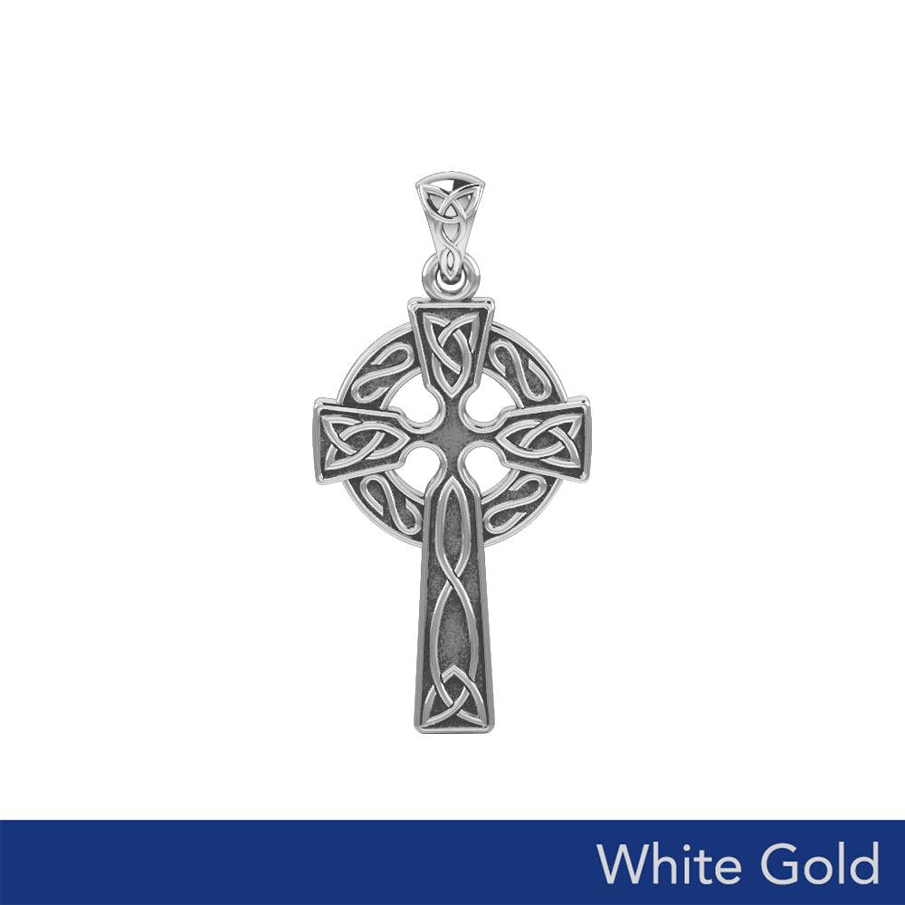 Celtic Knotwork Cross White Gold Pendant WTP037 - Jewelry