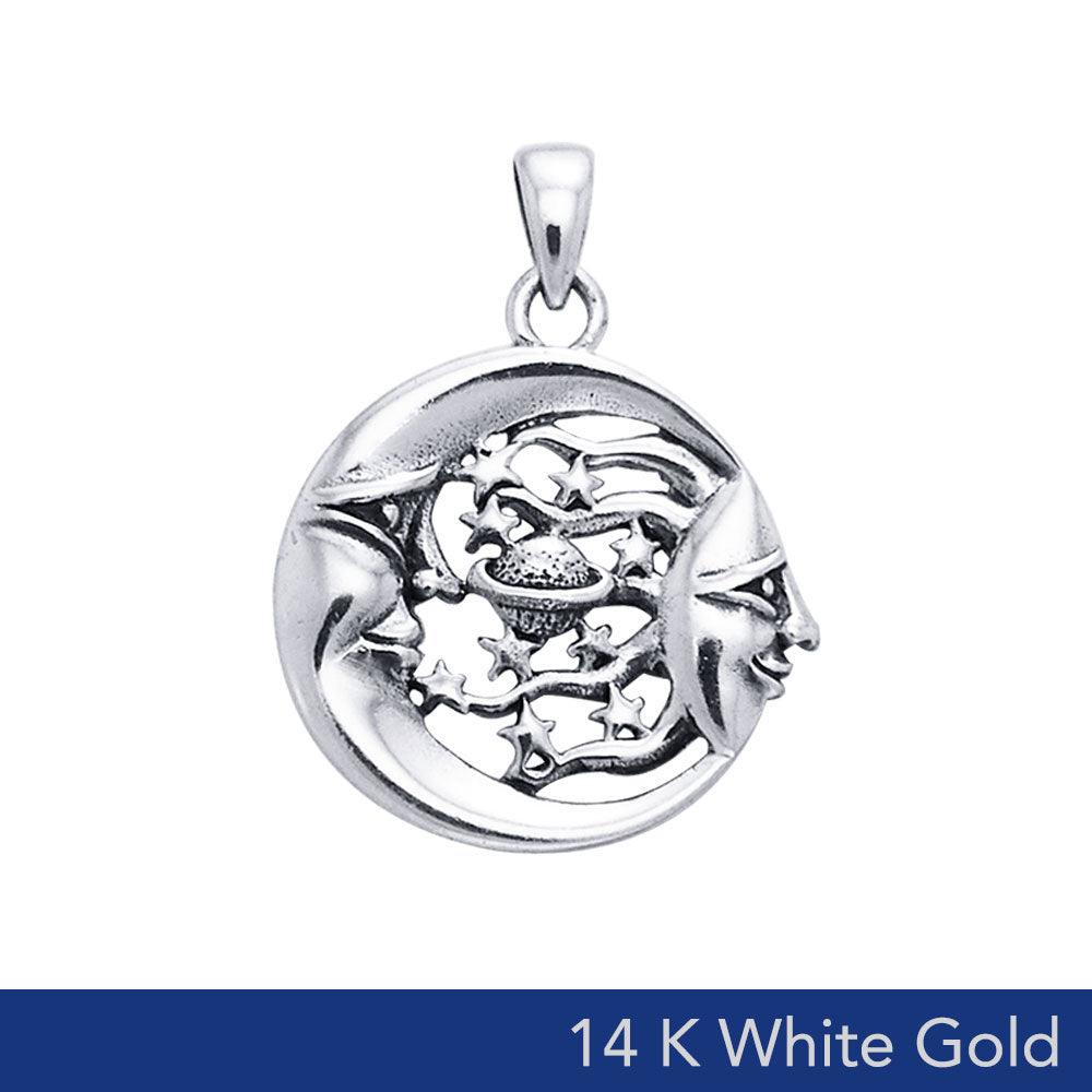 Moon Sun Stars And Planet 14K White Gold Pendant WTP3137 - Jewelry