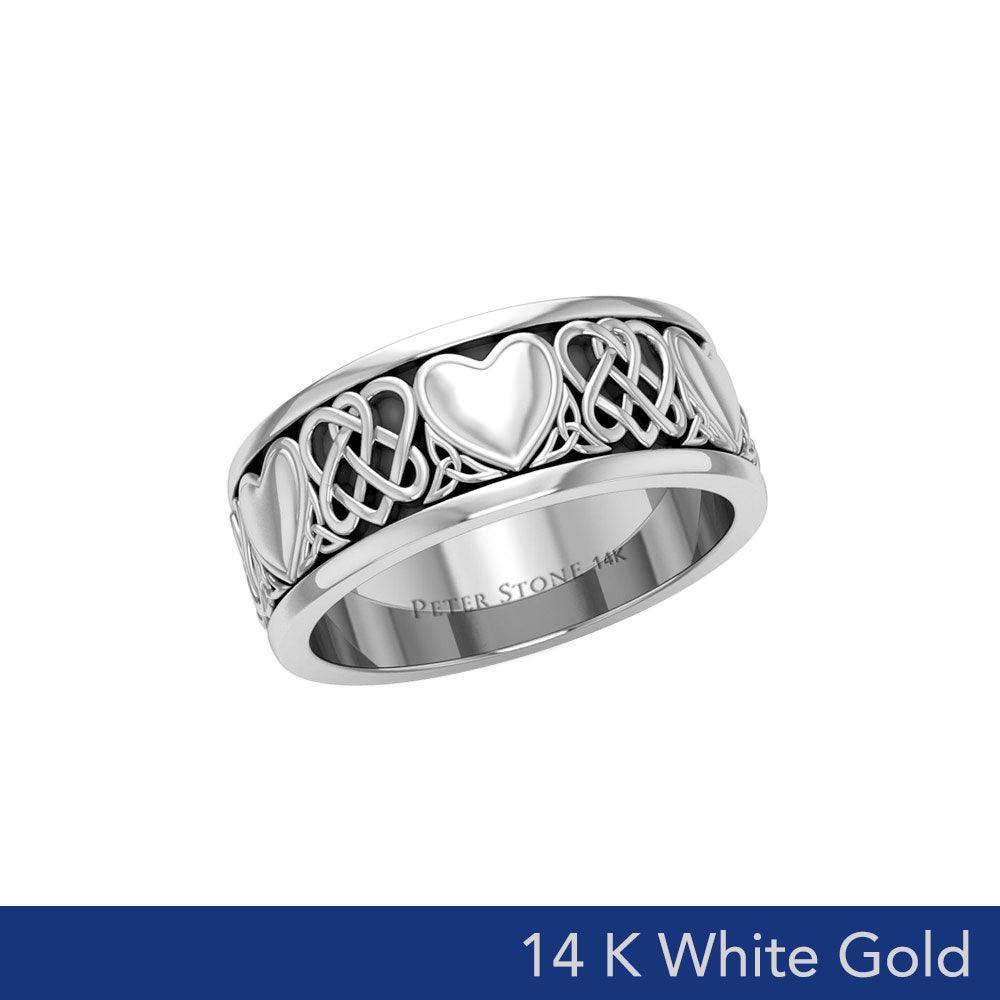 Celtic Knotwork 14K White Gold Heart Spinner Ring WTR3644 - Jewelry