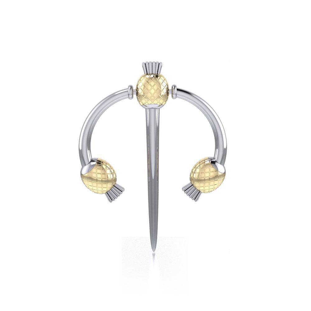 A resilient Irish pride ~ Sterling Silver Goddess Danu-inspired Thistle Pendant Jewelry with 14k Gold accent MPD1234 - Jewelry