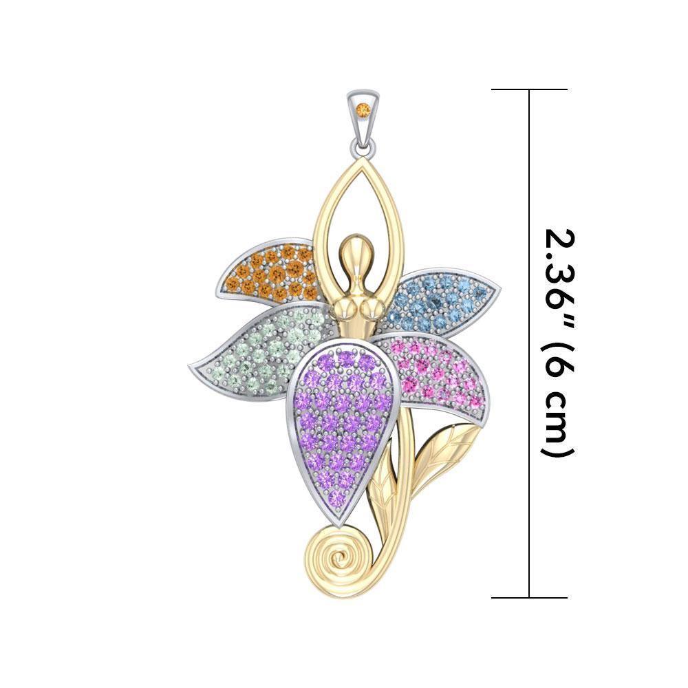 Dancing Lotus Silver &18K Gold accent Pendant MPD1557 - Jewelry