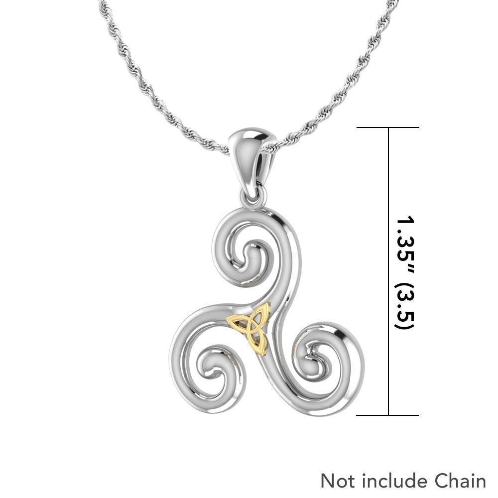 Streamlined artistic representation ~ Sterling Silver Celtic Triquetra Pendant Jewelry with 18k Gold accent MPD1817 - Jewelry