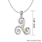 Streamlined artistic representation ~ Sterling Silver Celtic Triquetra Pendant Jewelry with 18k Gold accent MPD1817 - Jewelry