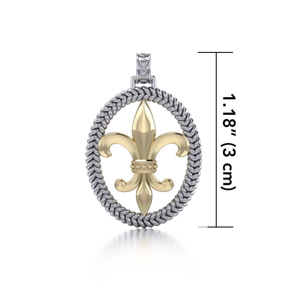 Crowned with Nobility and Spirituality ~ Fleur-de-Lis Braided Silver with 14K Gold Accent Pendant MPD323 - Jewelry