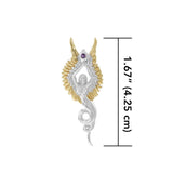 Captured by the Grace of the Angel Phoenix ~ Silver and 18K Gold Accent Jewelry Pendant with Amethyst MPD3266 - Jewelry