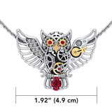 Steampunk Owl Sterling Silver and 14K Gold Accent Pendant with Gemstone MPD5070