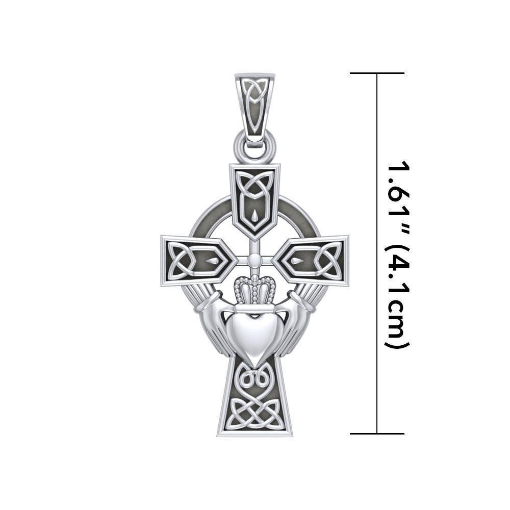 Celtic Cross and Irish Claddagh Sterling Silver Pendant TP1704
