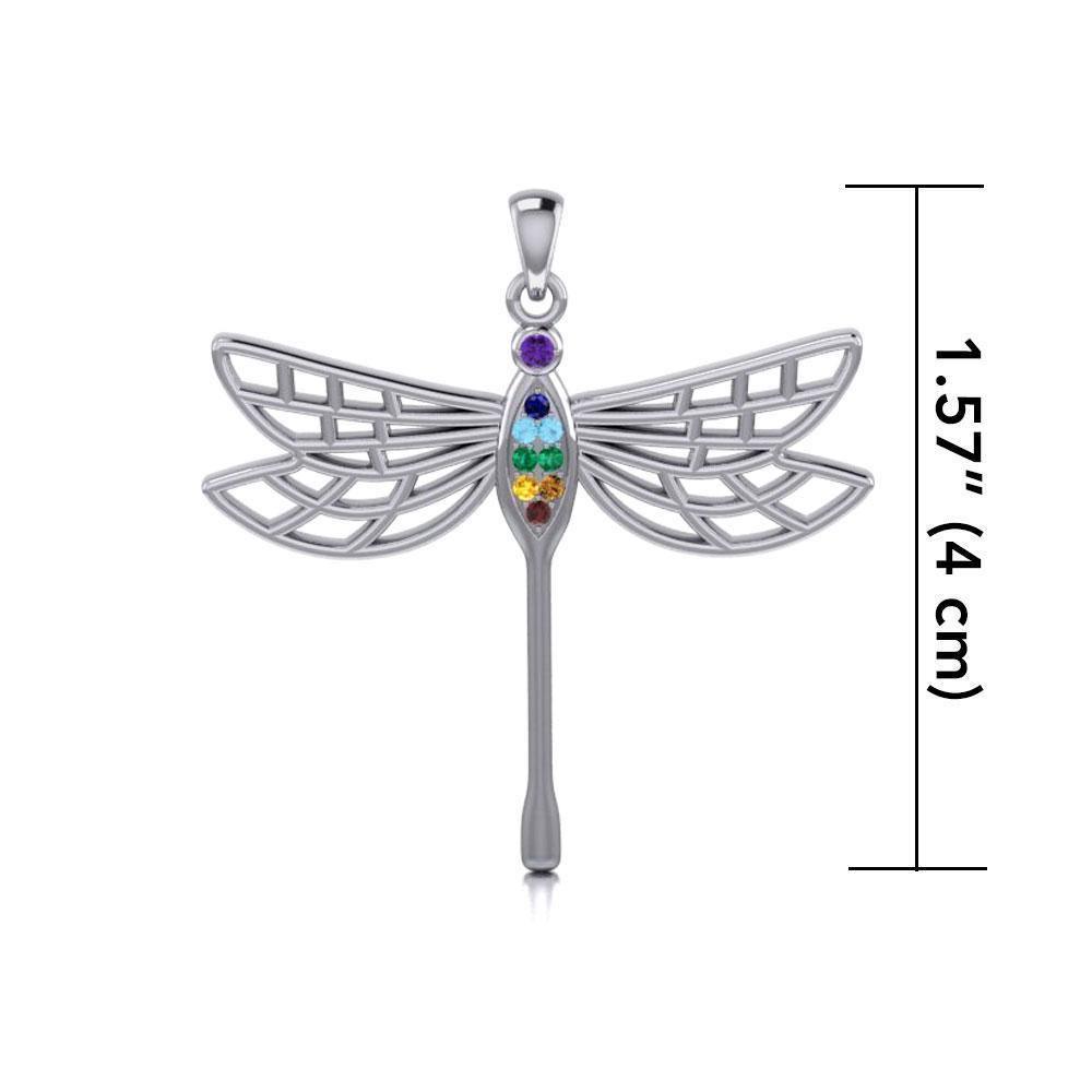Lovely Spiritual Chakra Dragonfly Sterling Silver Pendant TPD4214