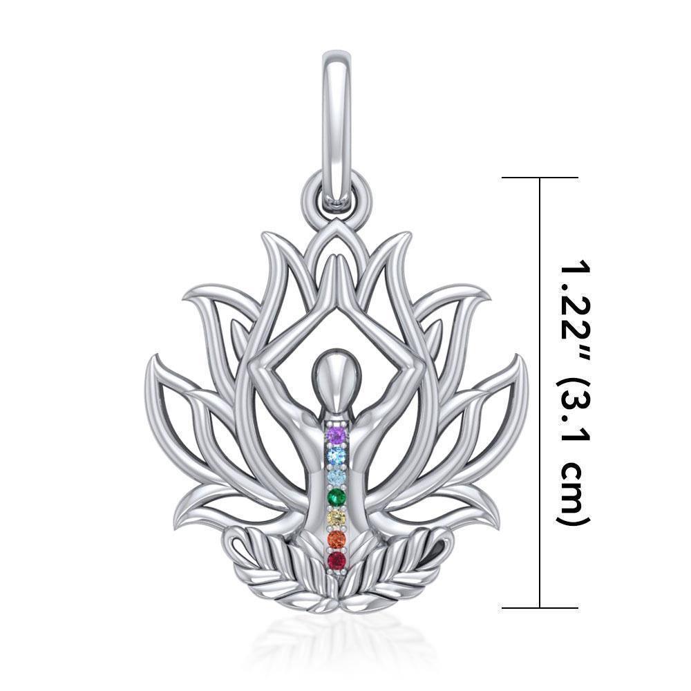Yoga Lotus Position Sterling Silver Pendant with Chakra Gemstone TPD5023