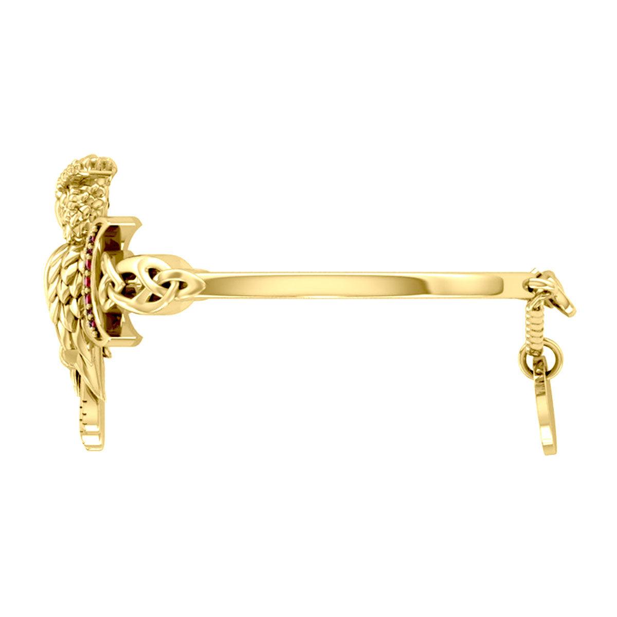 Great Horned Owl with Crescent Moon and Celtic Heart 14K Gold Cuff Bracelet GBA290 - Jewelry