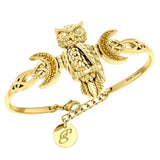 Great Horned Owl with Crescent Moon and Celtic Heart 14K Gold Cuff Bracelet GBA290 - Jewelry