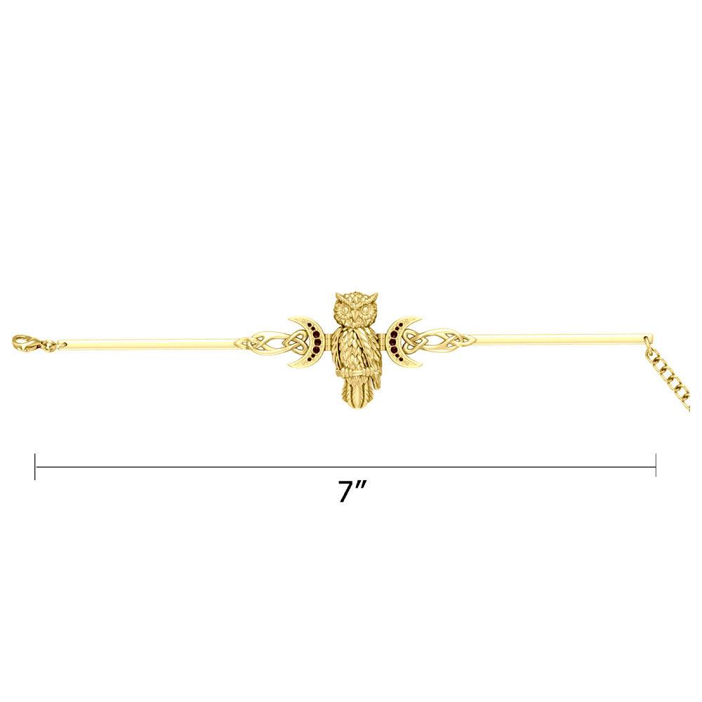 Great Horned Owl with Crescent Moon and Celtic Heart 14K Gold Cuff Bracelet GBA290 - Jewelry