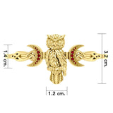 Great Horned Owl with Crescent Moon and Celtic Heart 14K Gold Cuff Bracelet GBA290 - Jewelry