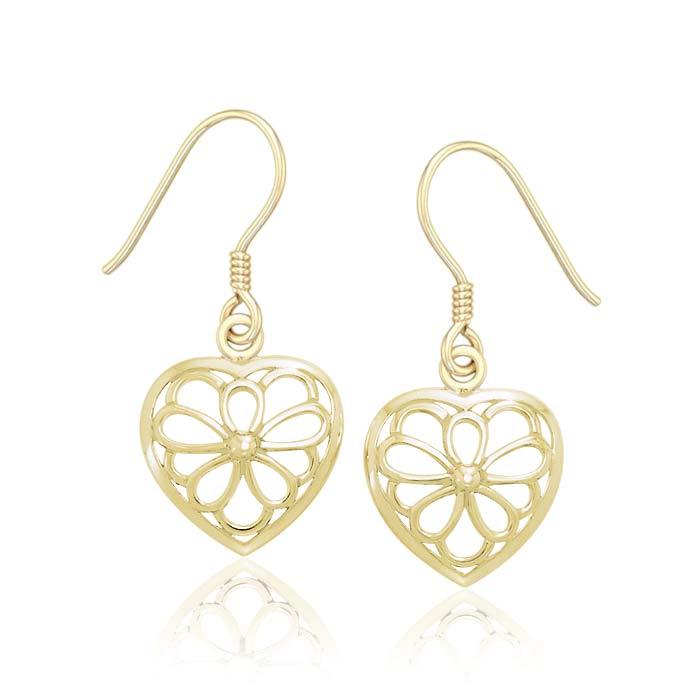 Flower Heart Solid Gold Earrings GER1127 - Jewelry