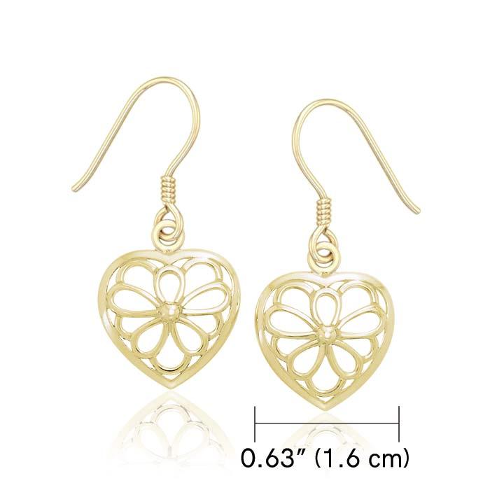 Flower Heart Solid Gold Earrings GER1127 - Jewelry