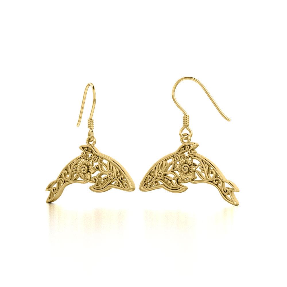Dolphin Filigree Hook Earrings in 14k Gold GER1704 - Jewelry