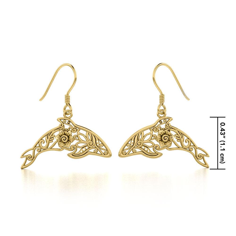 Dolphin Filigree Hook Earrings in 14k Gold GER1704 - Jewelry