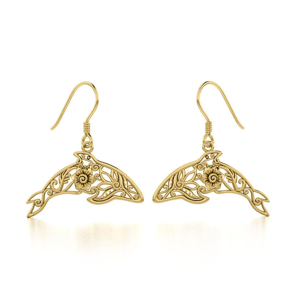 Dolphin Filigree Hook Earrings in 14k Gold GER1704 - Jewelry