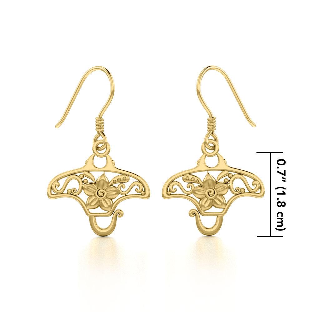 Manta ray Filigree Hook Earrings in 14k Gold GER1705 - Jewelry