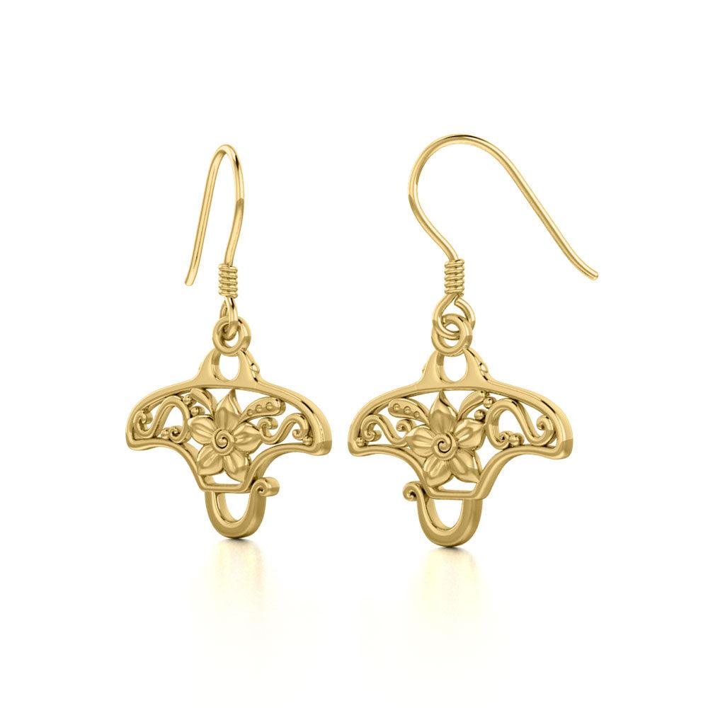 Manta ray Filigree Hook Earrings in 14k Gold GER1705 - Jewelry