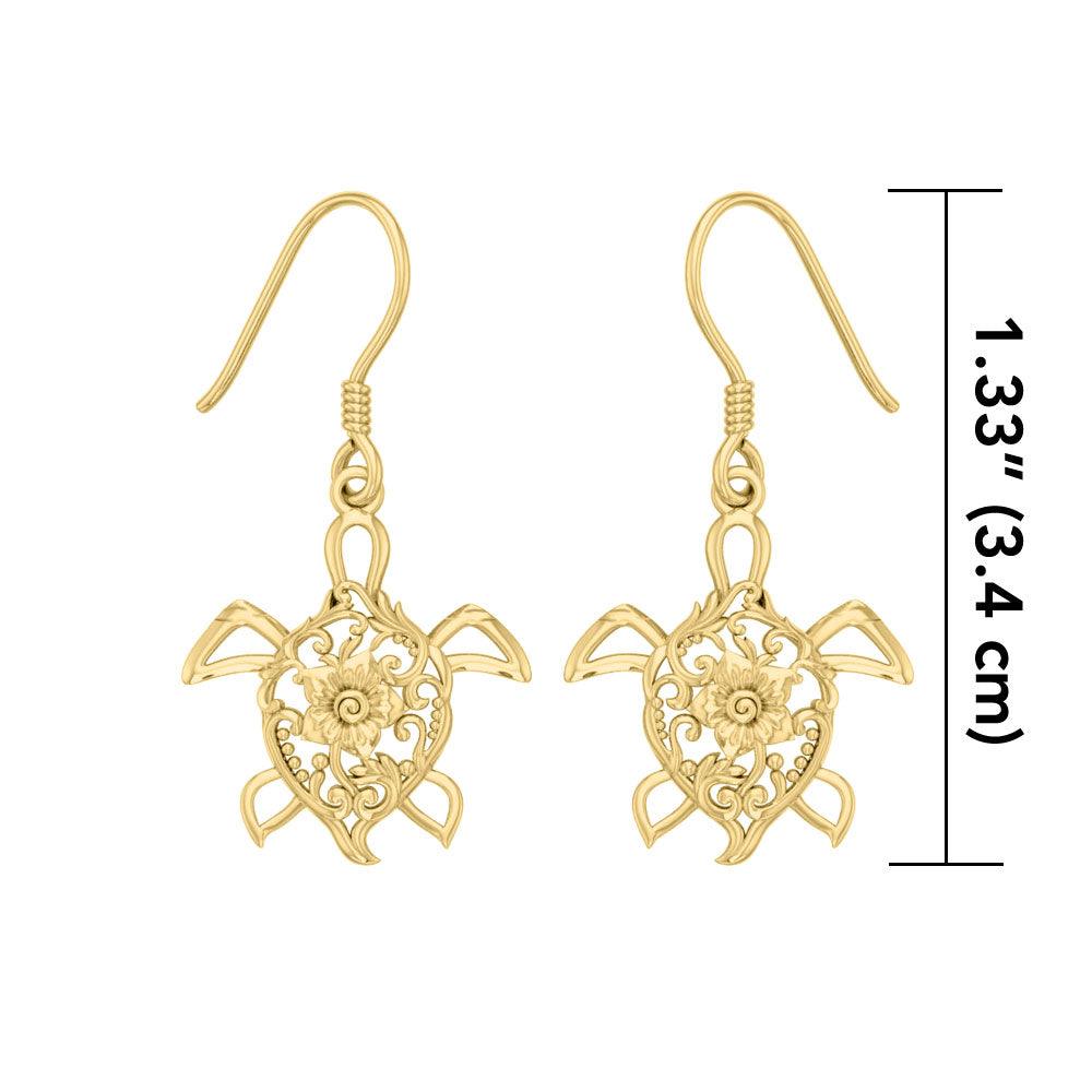 Sea Turtle Filigree Hook Earrings in 14k Gold GER1706 - Jewelry