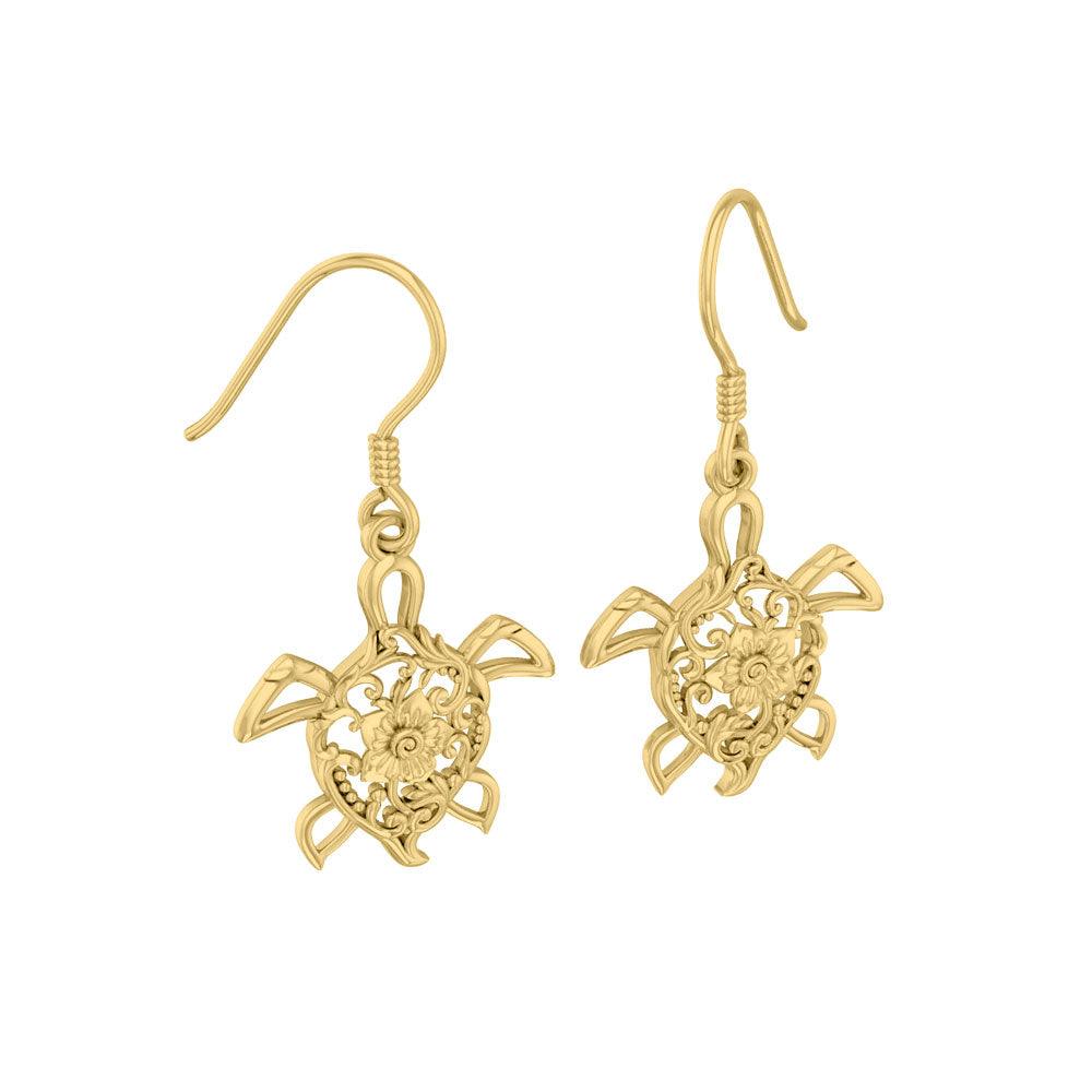 Sea Turtle Filigree Hook Earrings in 14k Gold GER1706 - Jewelry