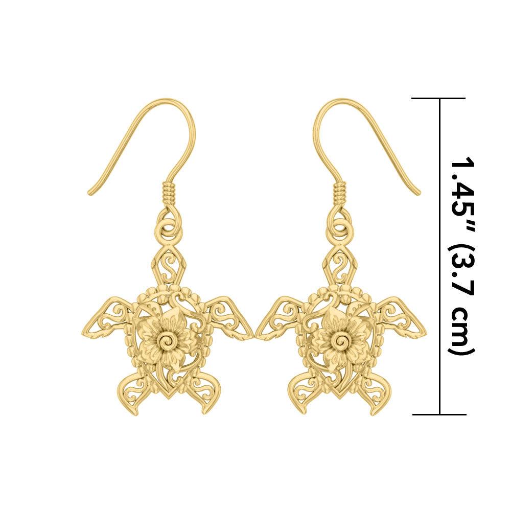 Sea Turtle Filigree Flower Hook Earrings in 14k Gold GER1707 - Jewelry