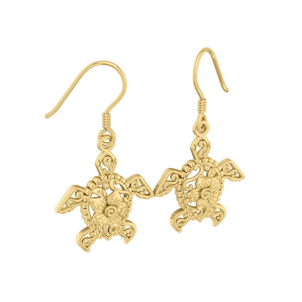 Sea Turtle Filigree Flower Hook Earrings in 14k Gold GER1707 - Jewelry