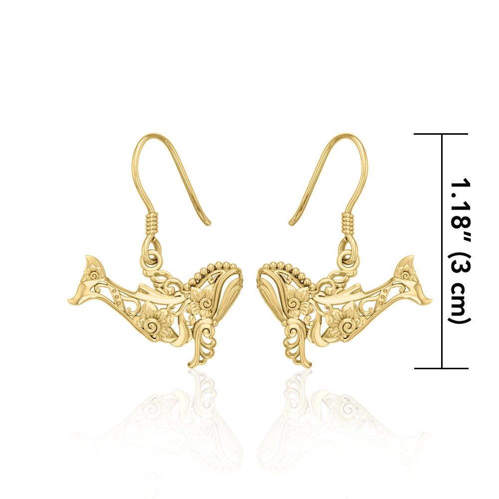 Whale Filigree Hook Earrings in 14k Gold GER1711 - Jewelry