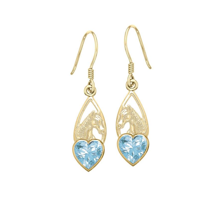Horse Over Heart Gemstone Solid 14 K Gold Earrings GER1791 - Jewelry